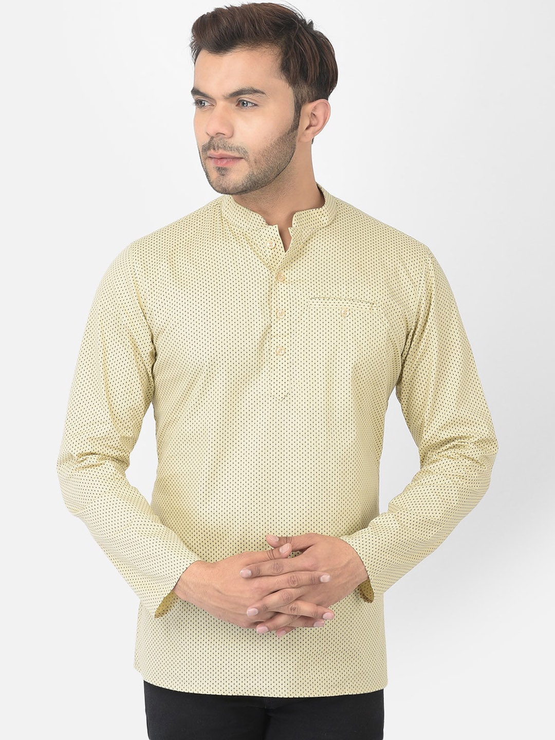 

DEYANN Men Cream-Coloured Quirky Printed Short Kurta