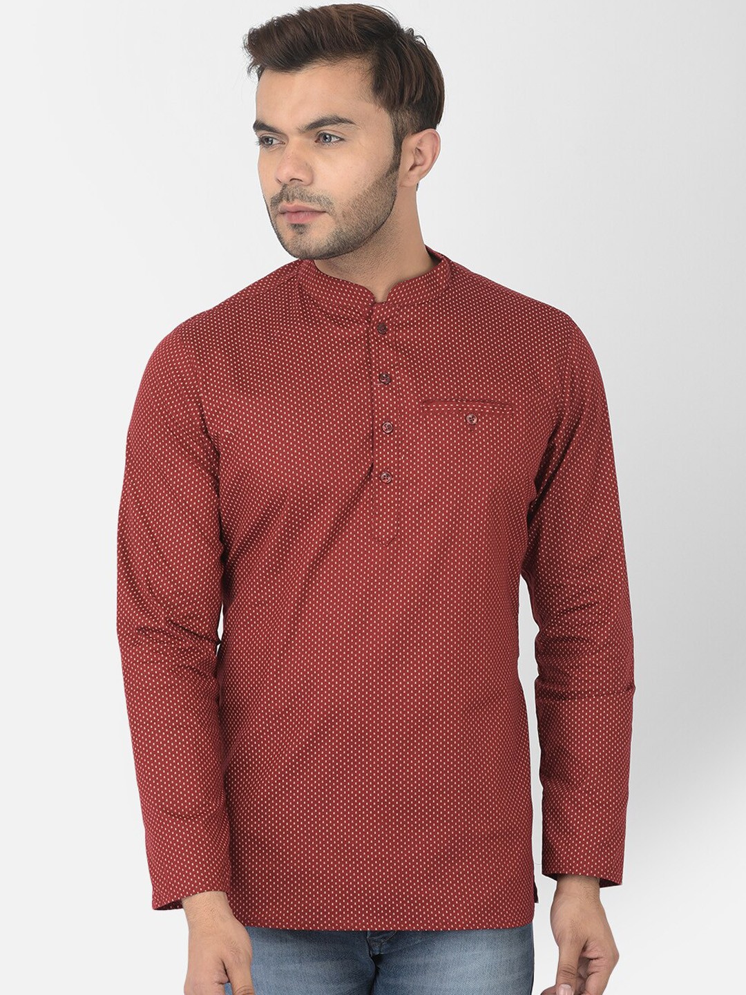 

DEYANN Men Red Geometric Printed Kurta