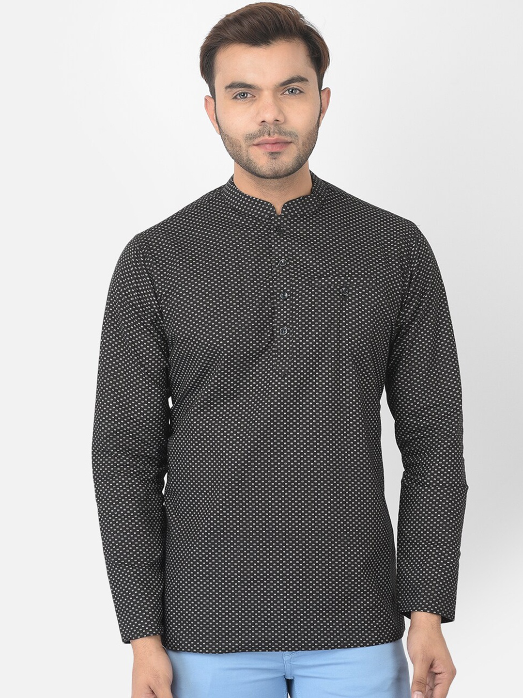 

DEYANN Men Black & White Geometric Print Straight Cotton Kurta