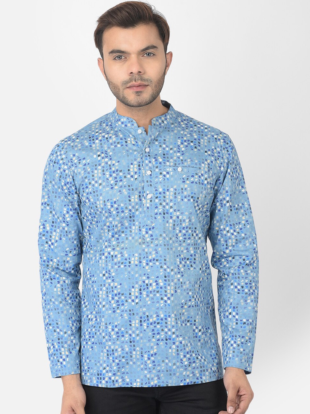 

DEYANN Men Blue Micro Ditsy Printed Cotton Short Kurta