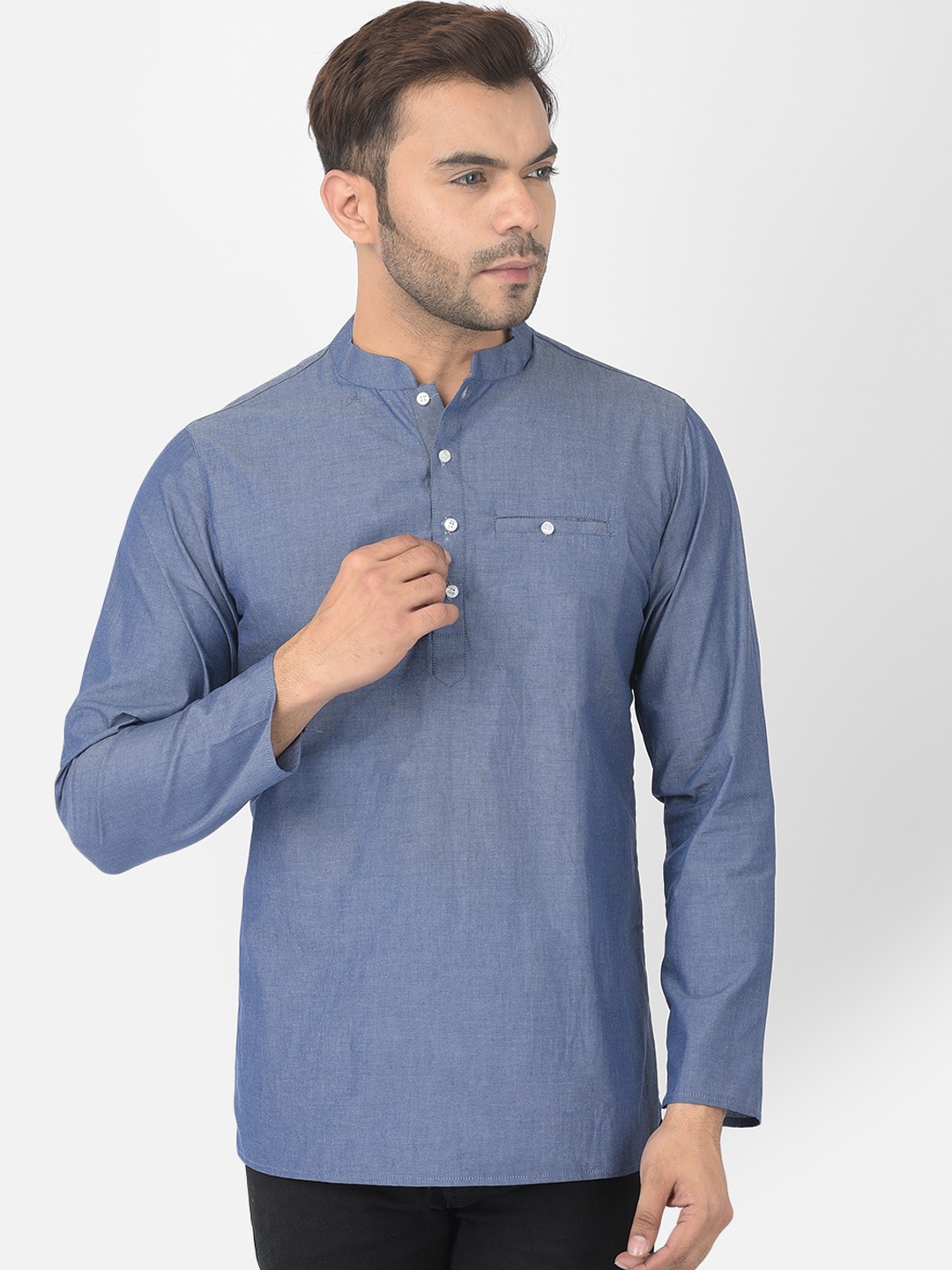 

DEYANN Men Blue Solid Straight Kurta