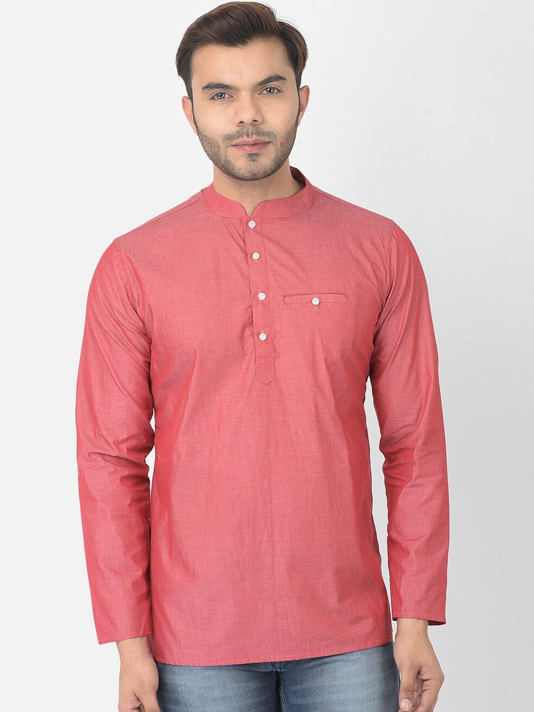 

DEYANN Men Peach-Coloured Solid Cotton Kurta