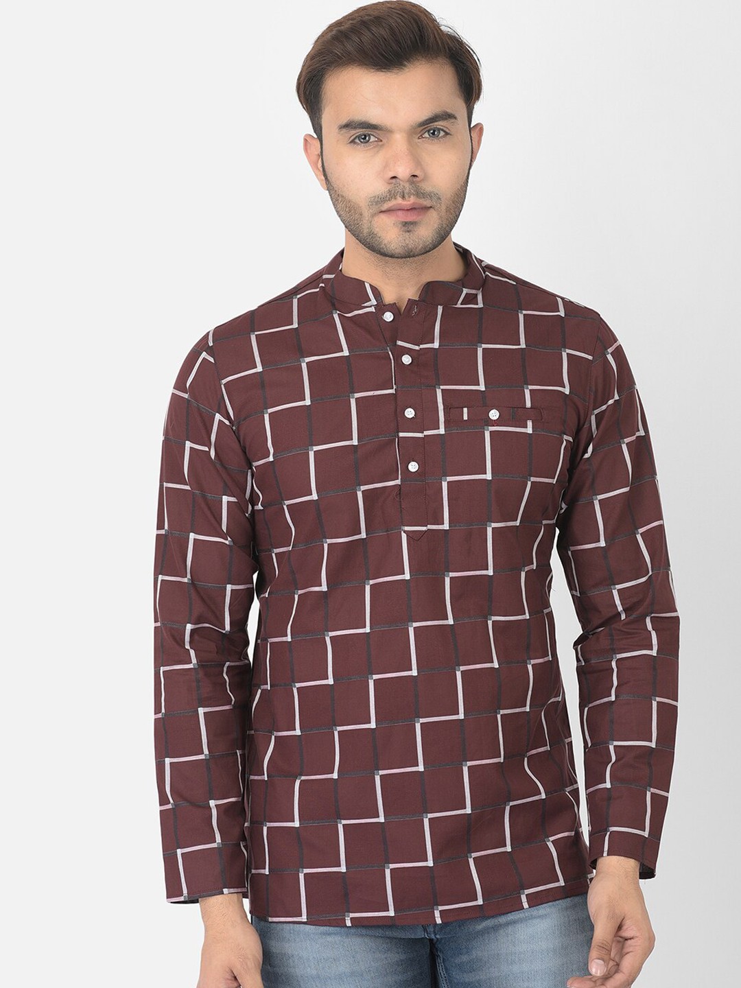 

DEYANN Men Maroon Geometric Printed Kurta