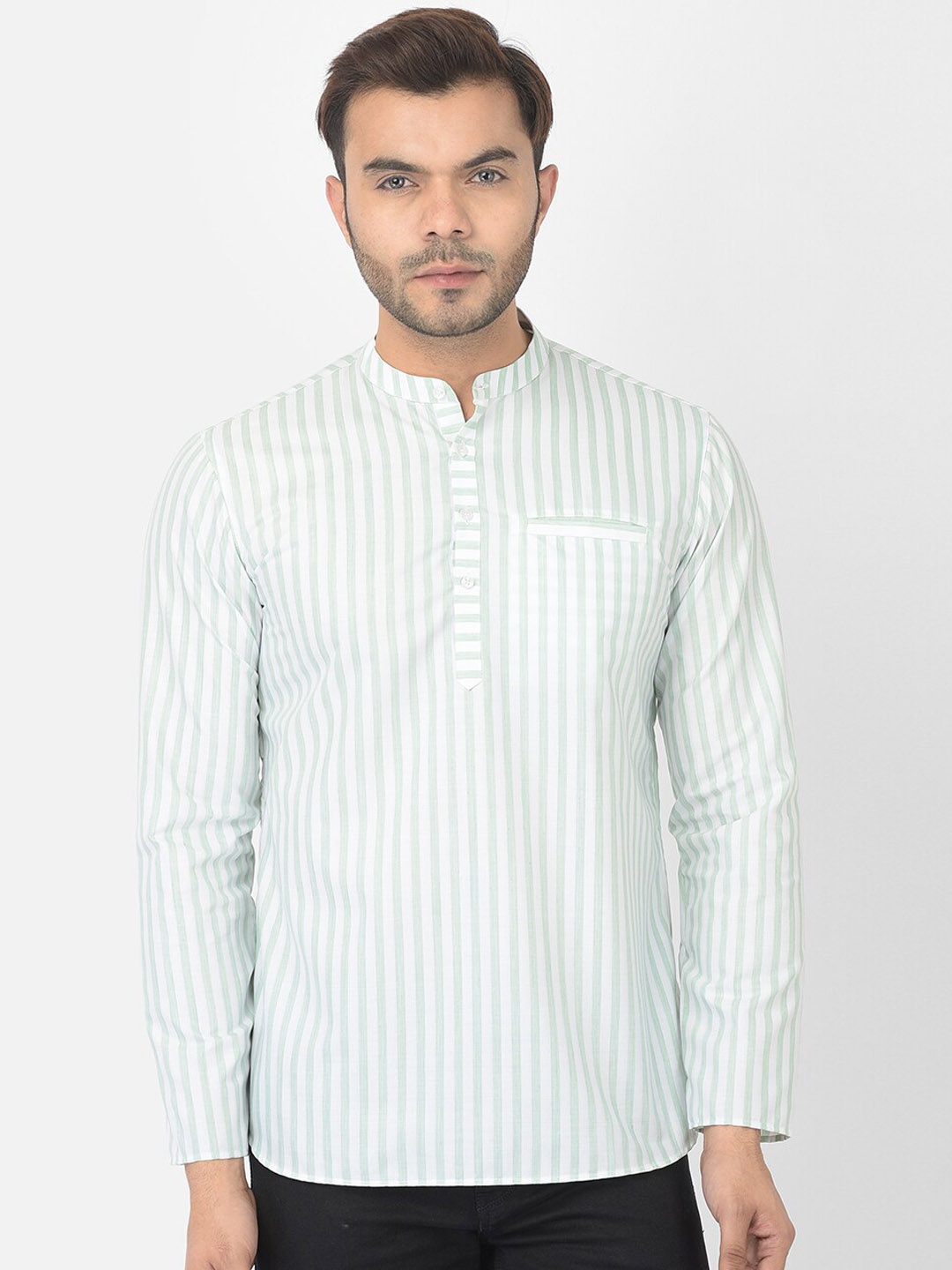 

DEYANN Men Sea Green & White Striped Kurta