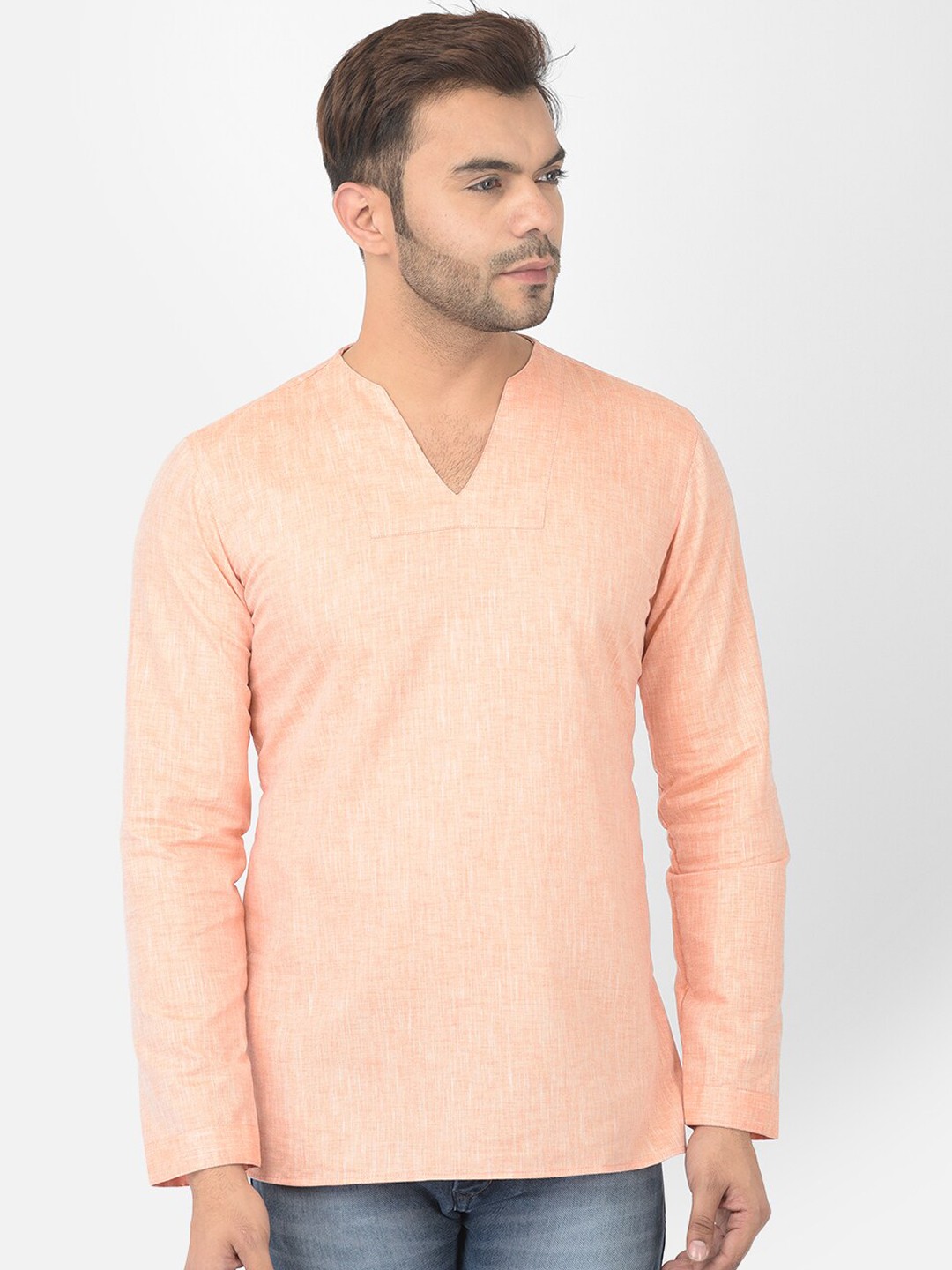 

DEYANN Men Orange Woven Design Cotton Straight Kurta