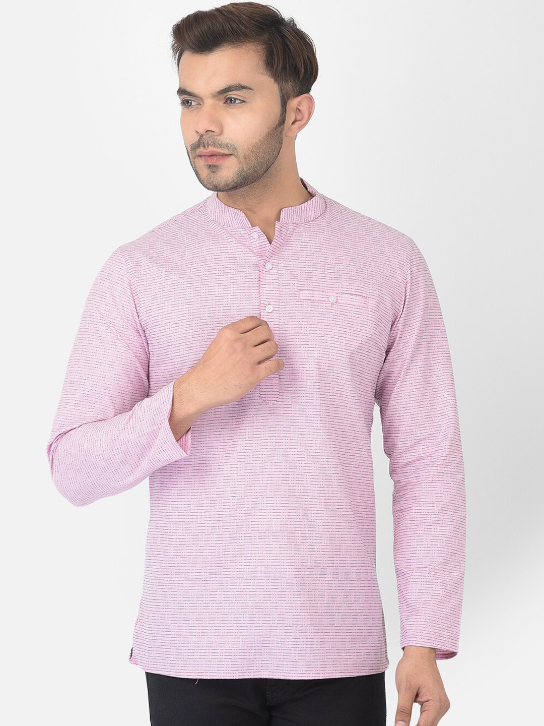 

DEYANN Men Pink Geometric Printed Cotton Short Kurta