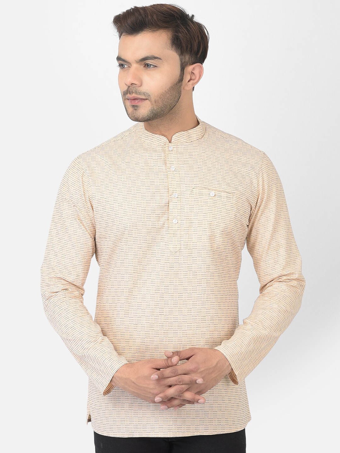 

DEYANN Men Peach-Coloured Striped Kurta