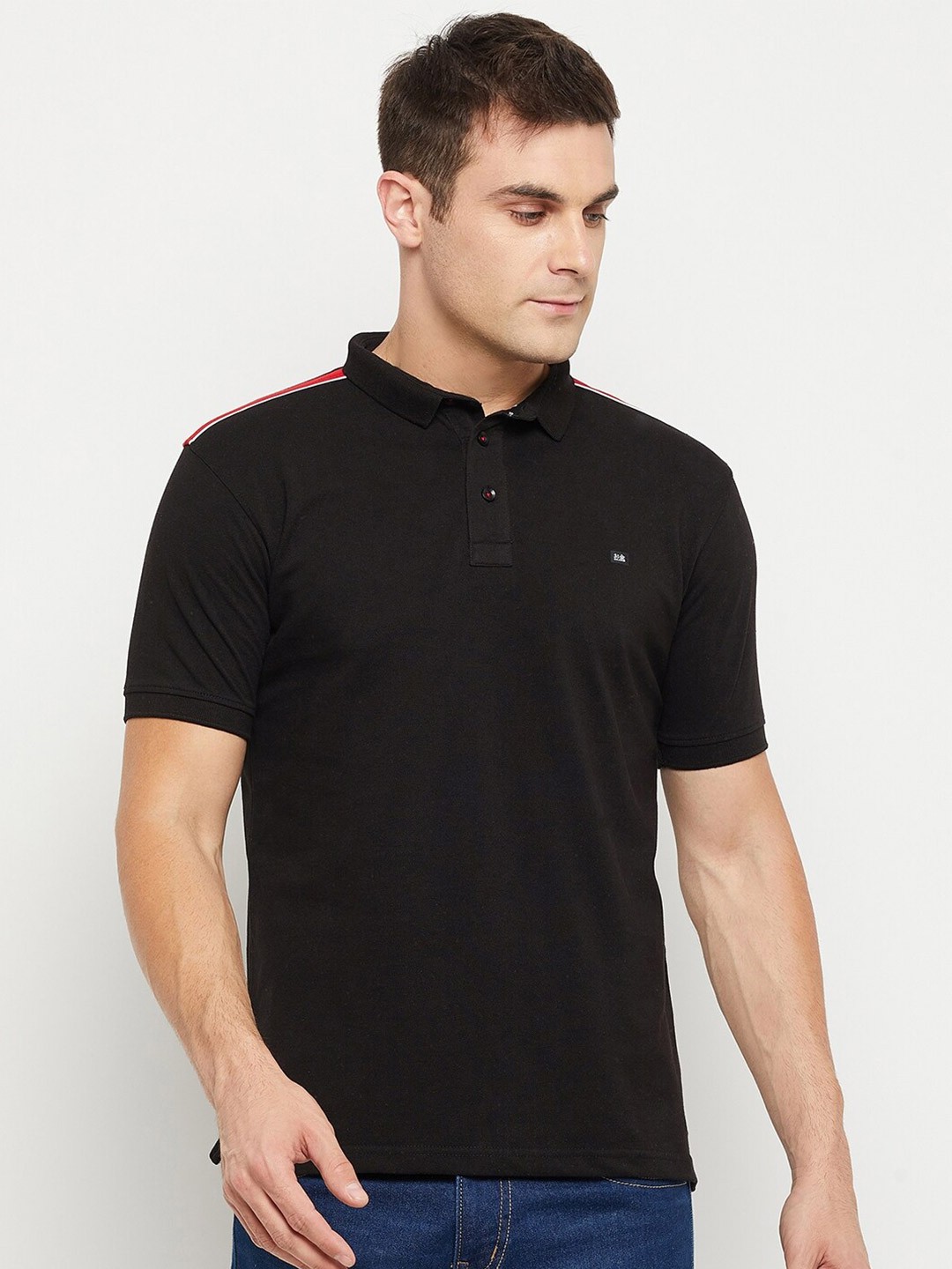 

Okane Men Black Regular-Fit Polo Collar T-shirt