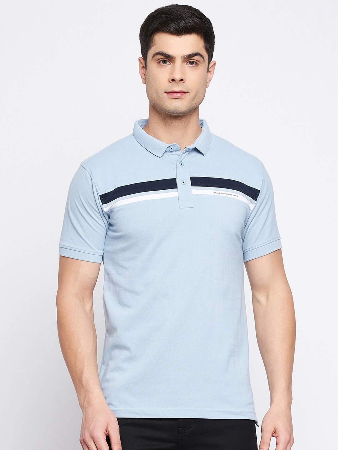 

Okane Men Blue Solid Polo Collar T-shirt