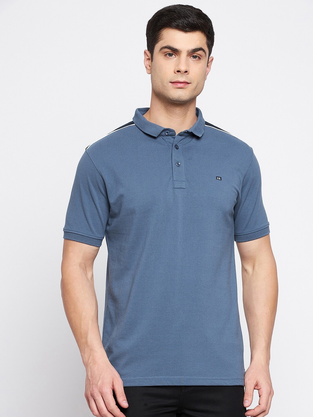 

Okane Men Blue Polo Collar Regular Fit Cotton T-shirt