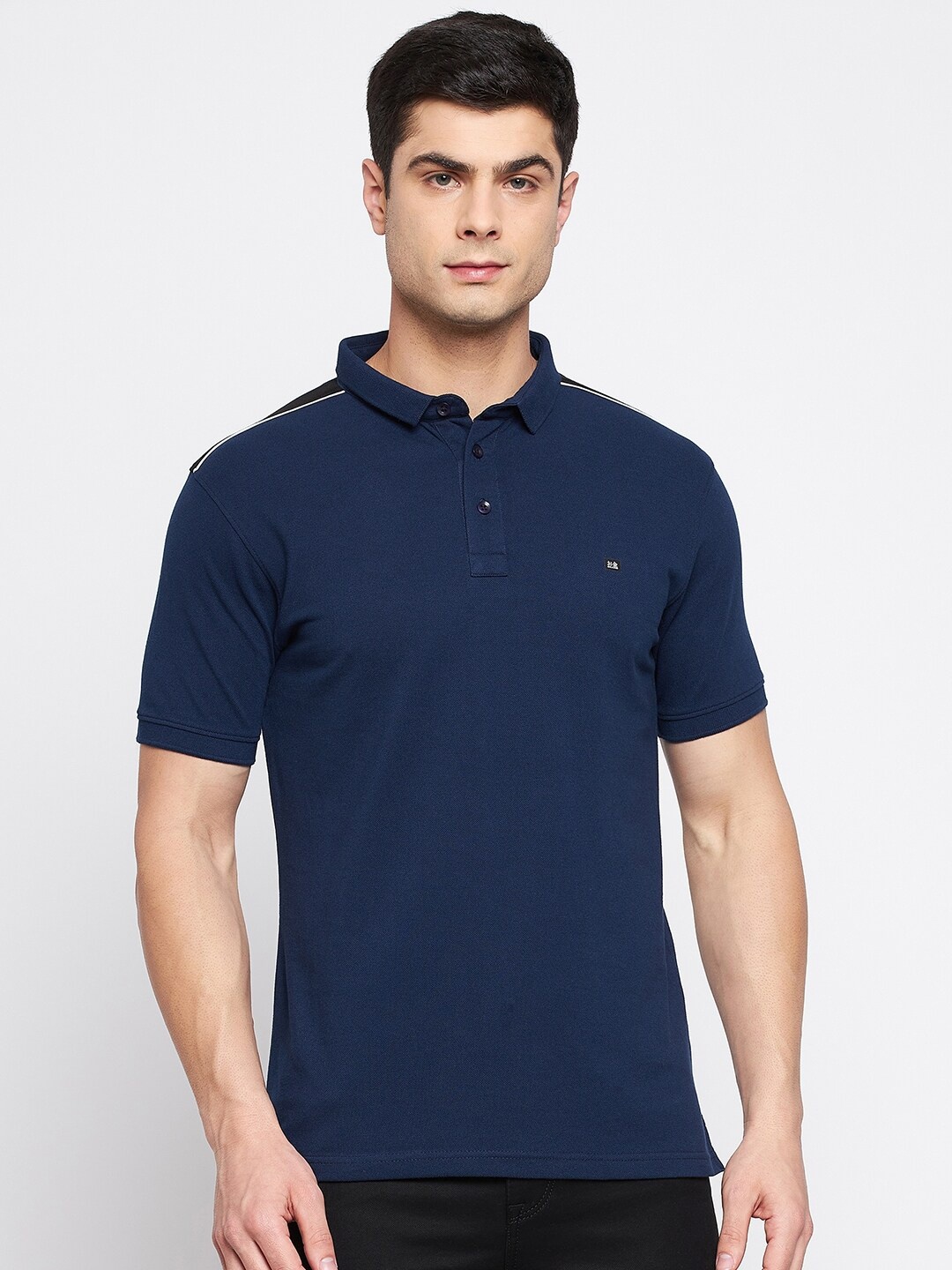 

Okane Men Navy Blue Polo Collar Regular Fit Cotton T-shirt