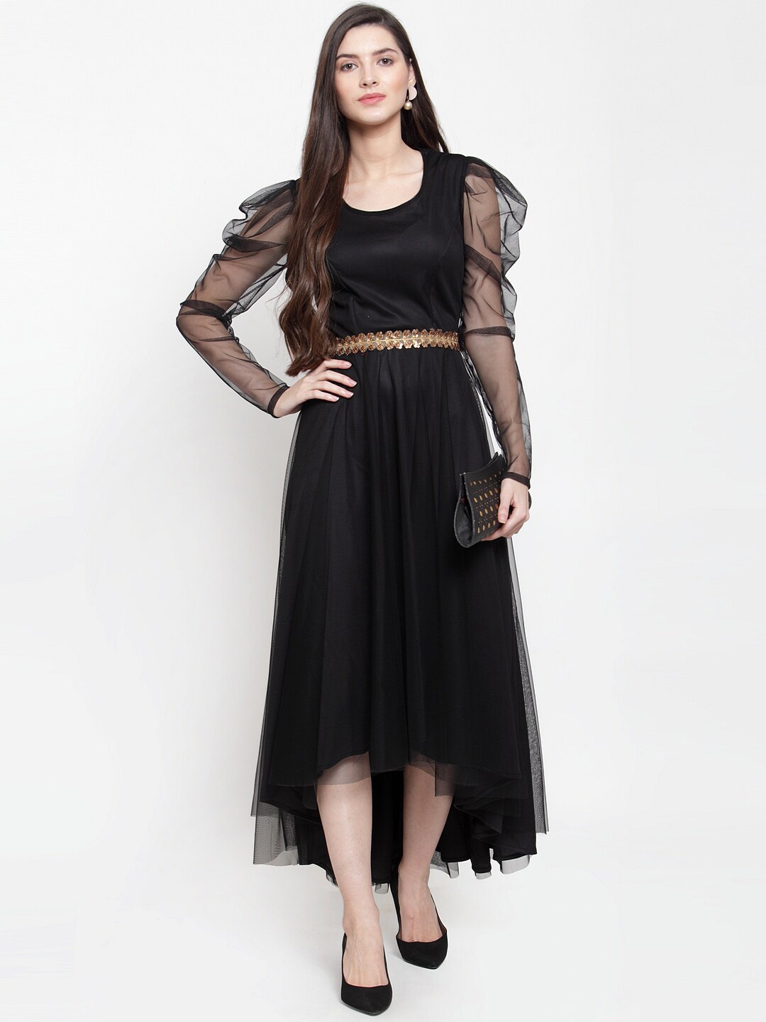 

Just Wow Women Black Net A-Line Midi Dress