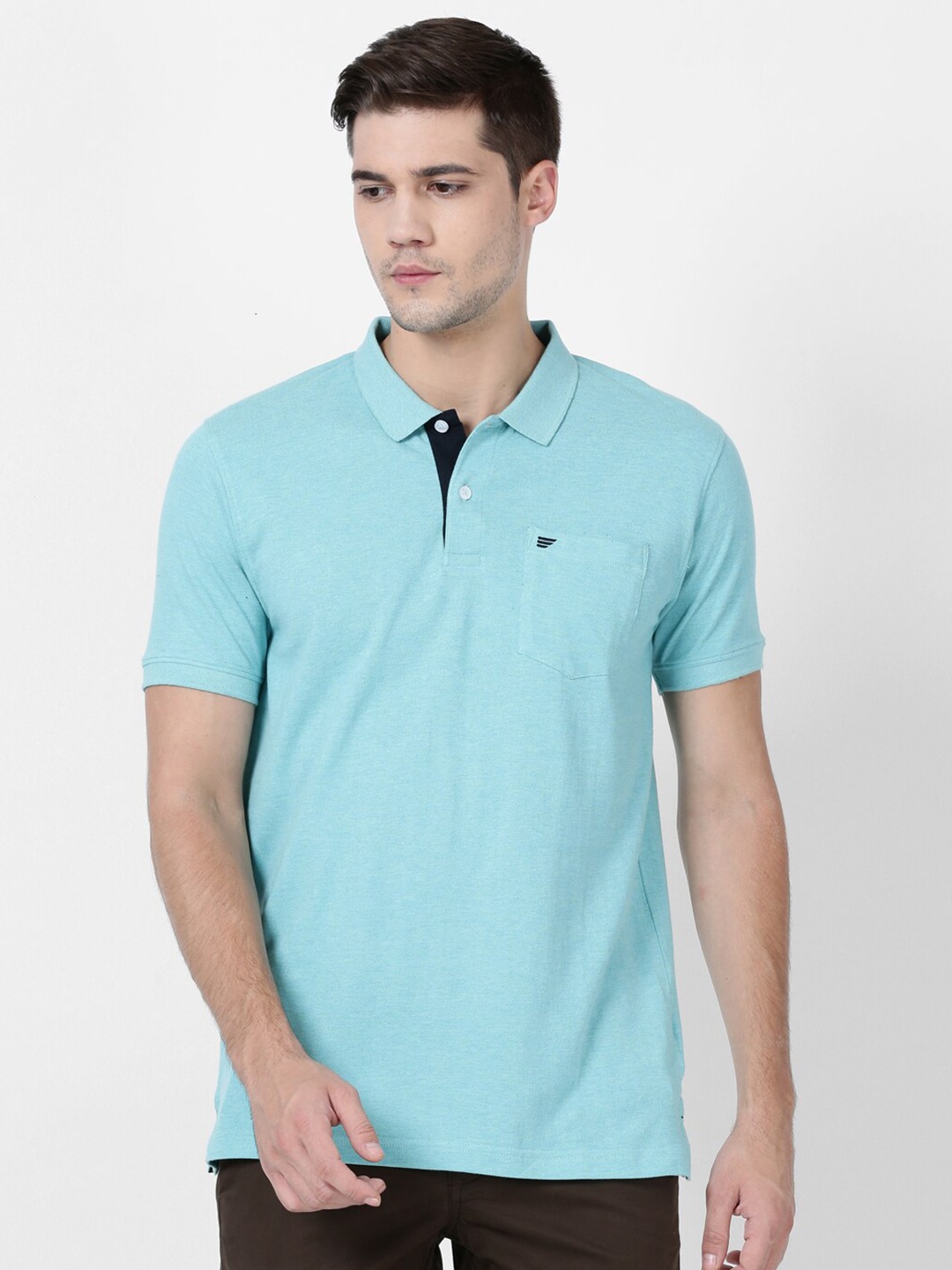 

t-base Men Turquoise Blue Polo Collar T-shirt