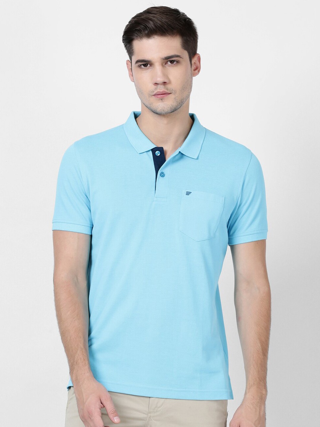 

t-base Men Turquoise Blue Polo Collar T-shirt