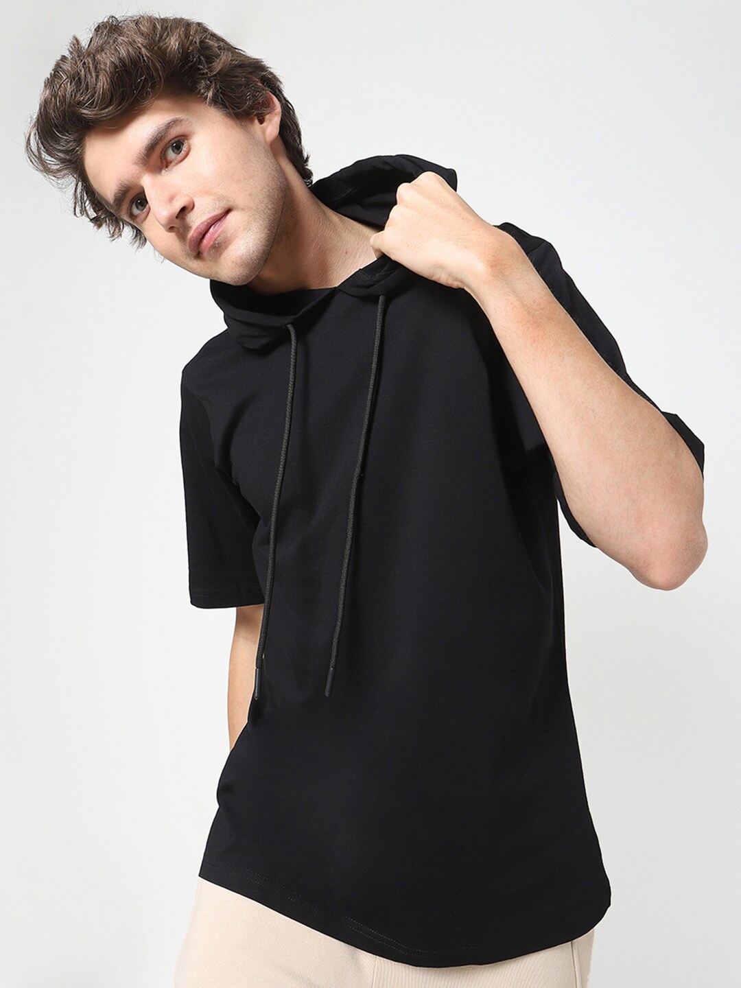 

Bewakoof Men Black Hooded Cotton Sweatshirt