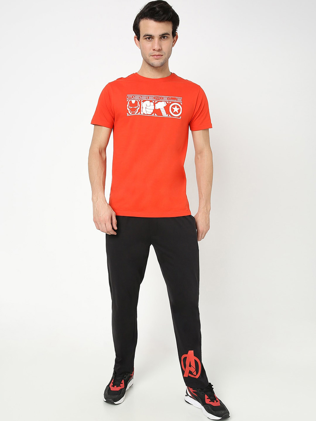 

Bewakoof Men Red & Black Marvel Printed Lightweight T-shirt with Pyjamas