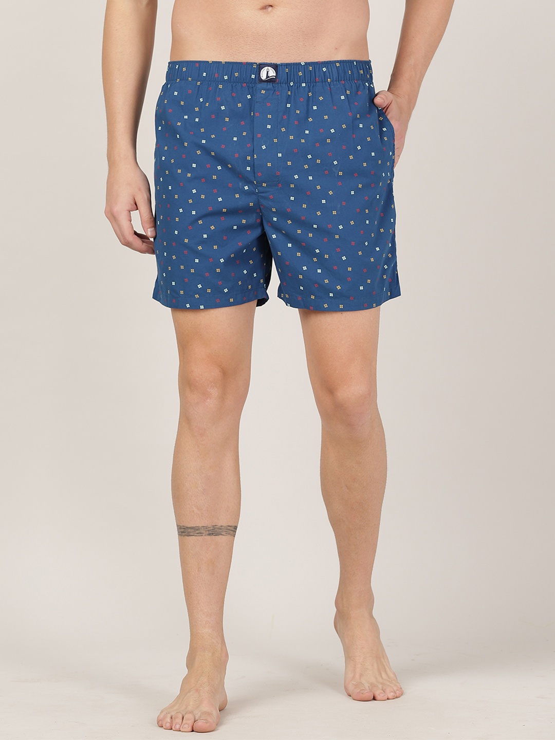 

MERCHANT MARINE Men Blue & White Printed Pure Cotton Boxers