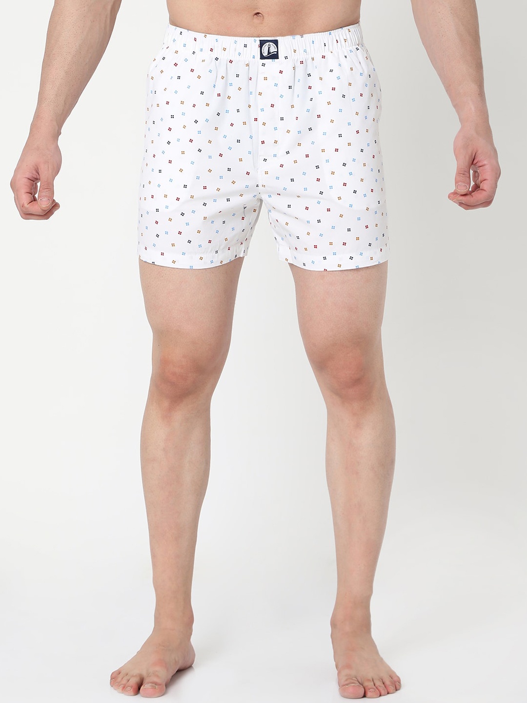 

MERCHANT MARINE Men White & Blue Printed Pure Cotton Boxers