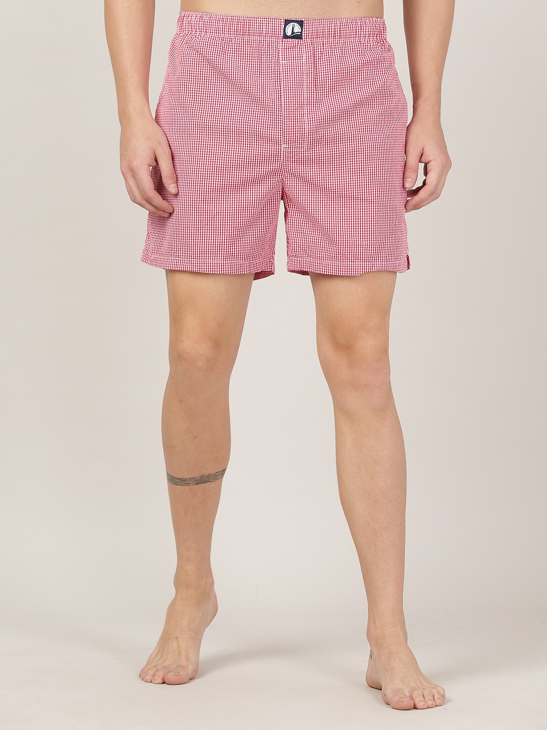 

MERCHANT MARINE Men Pink Checked Pure Cotton Boxers