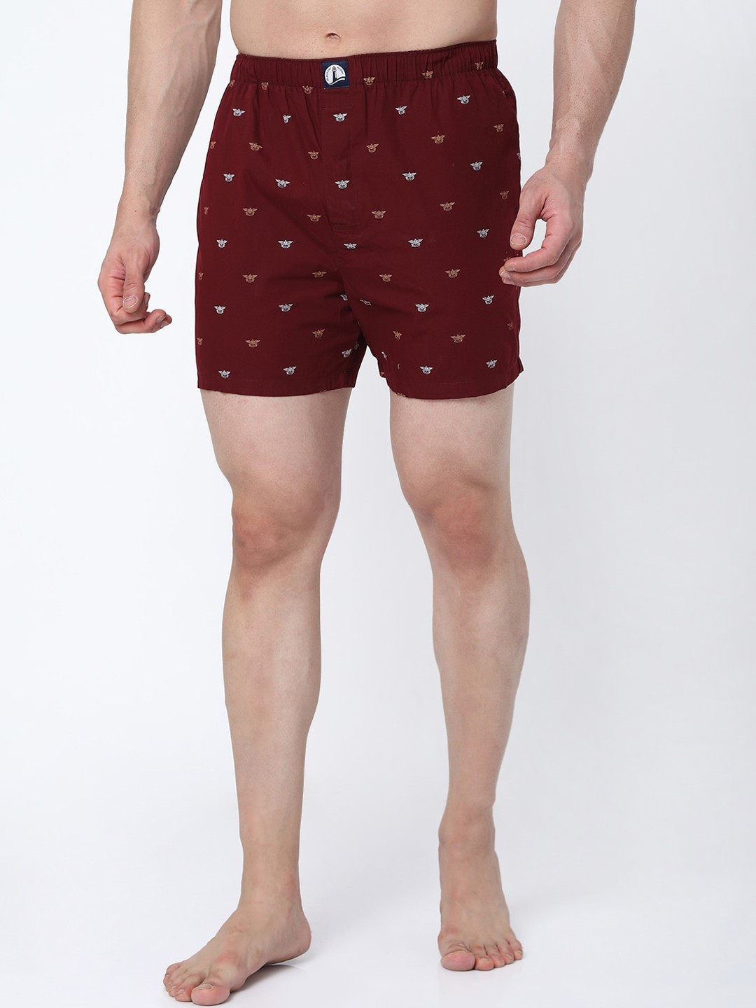 

MERCHANT MARINE Men Burgundy & White Printed Pure Cotton Boxers