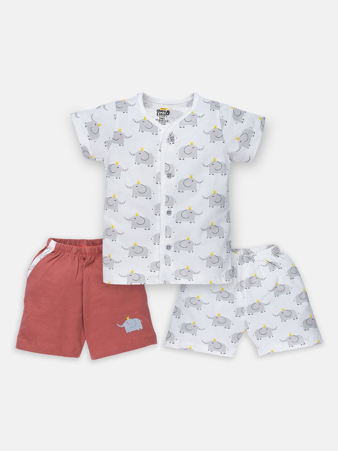 

AMUL Kandyfloss Kids Cream-Coloured & Red Pure Cotton Printed Night suit