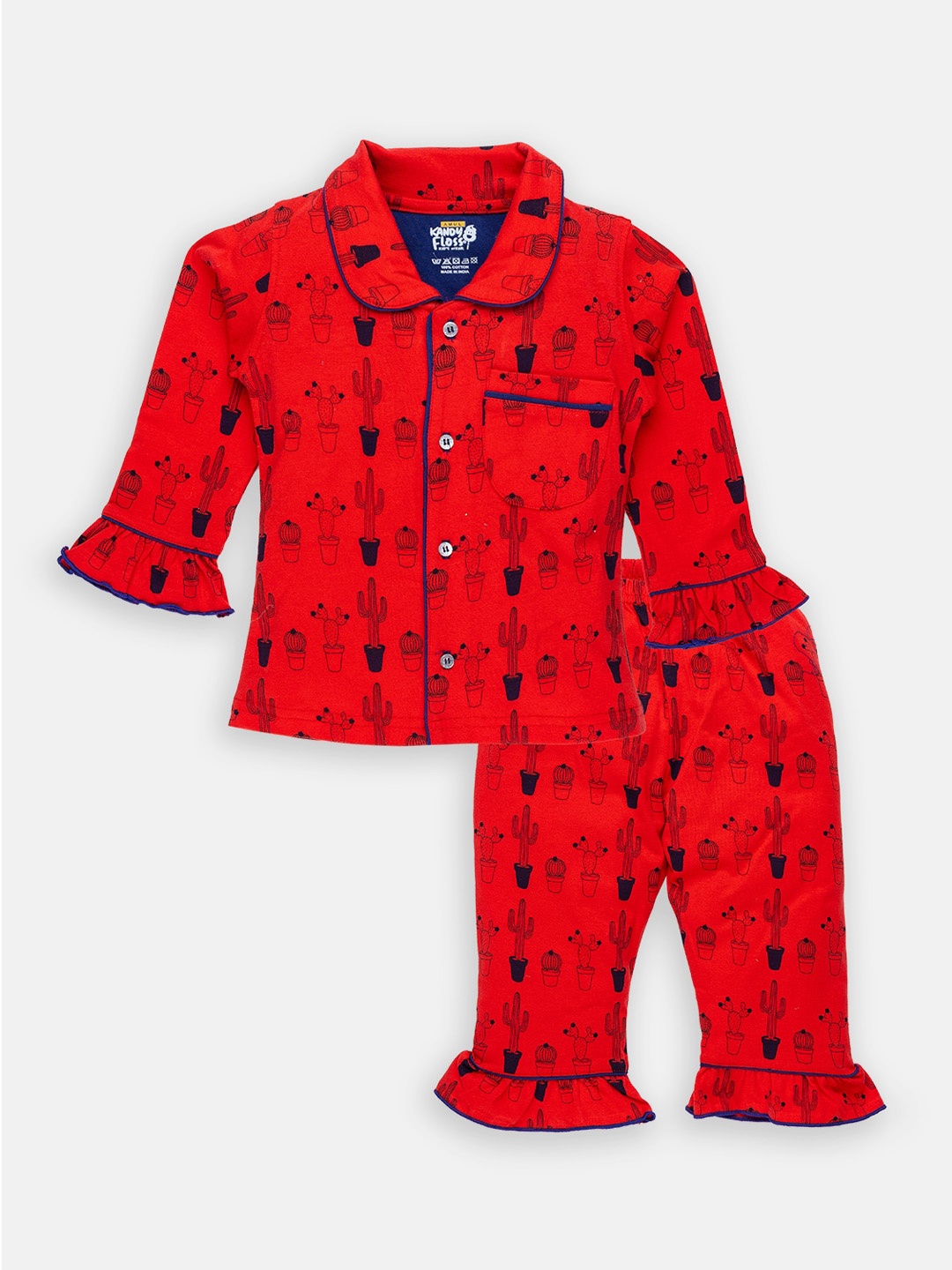 

AMUL Kandyfloss Red Abstract Print Pure Cotton Night Suit