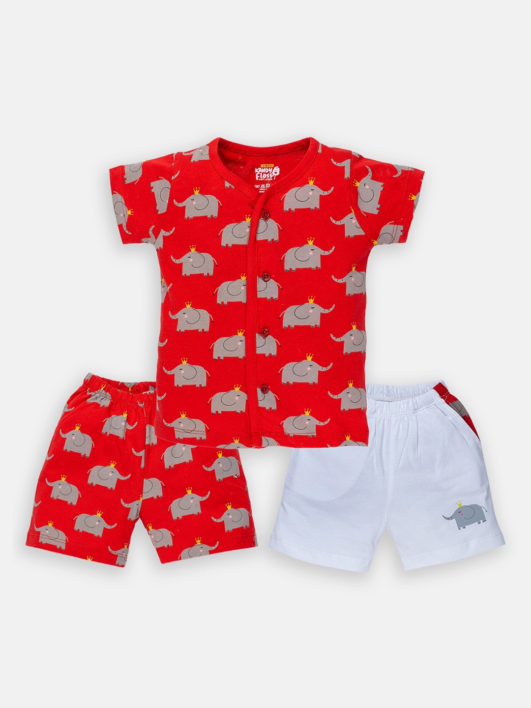 

AMUL Kandyfloss Unisex Kids Red & Green Pure Cotton Printed Night suit