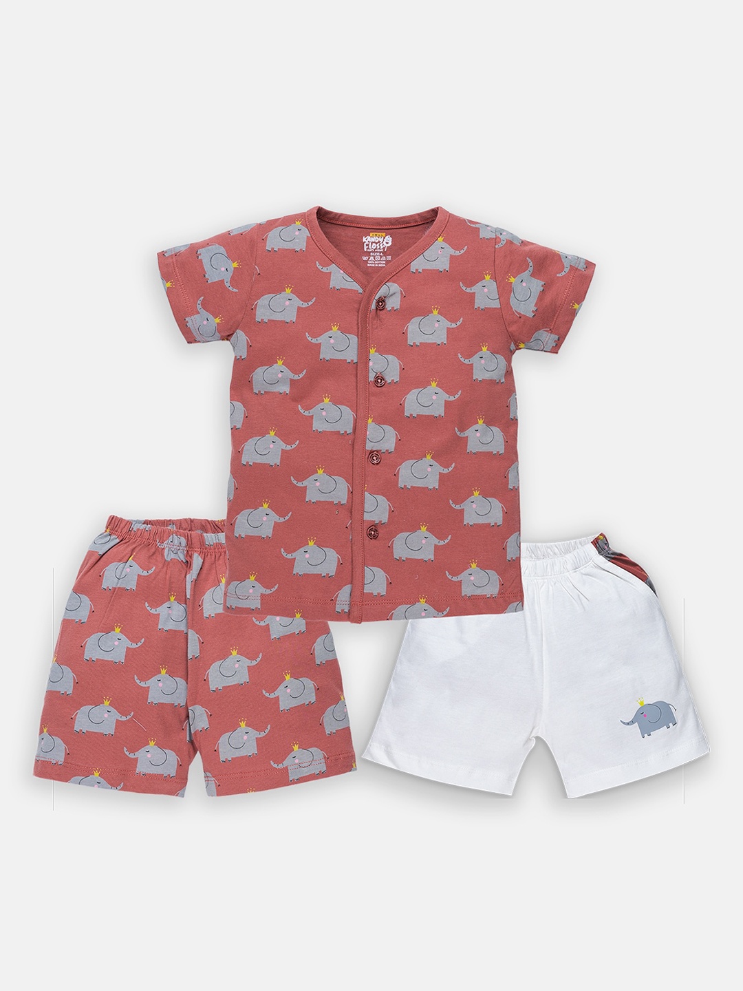 

AMUL Kandyfloss Kids Red & Grey Printed Cotton Top With 2 Shorts