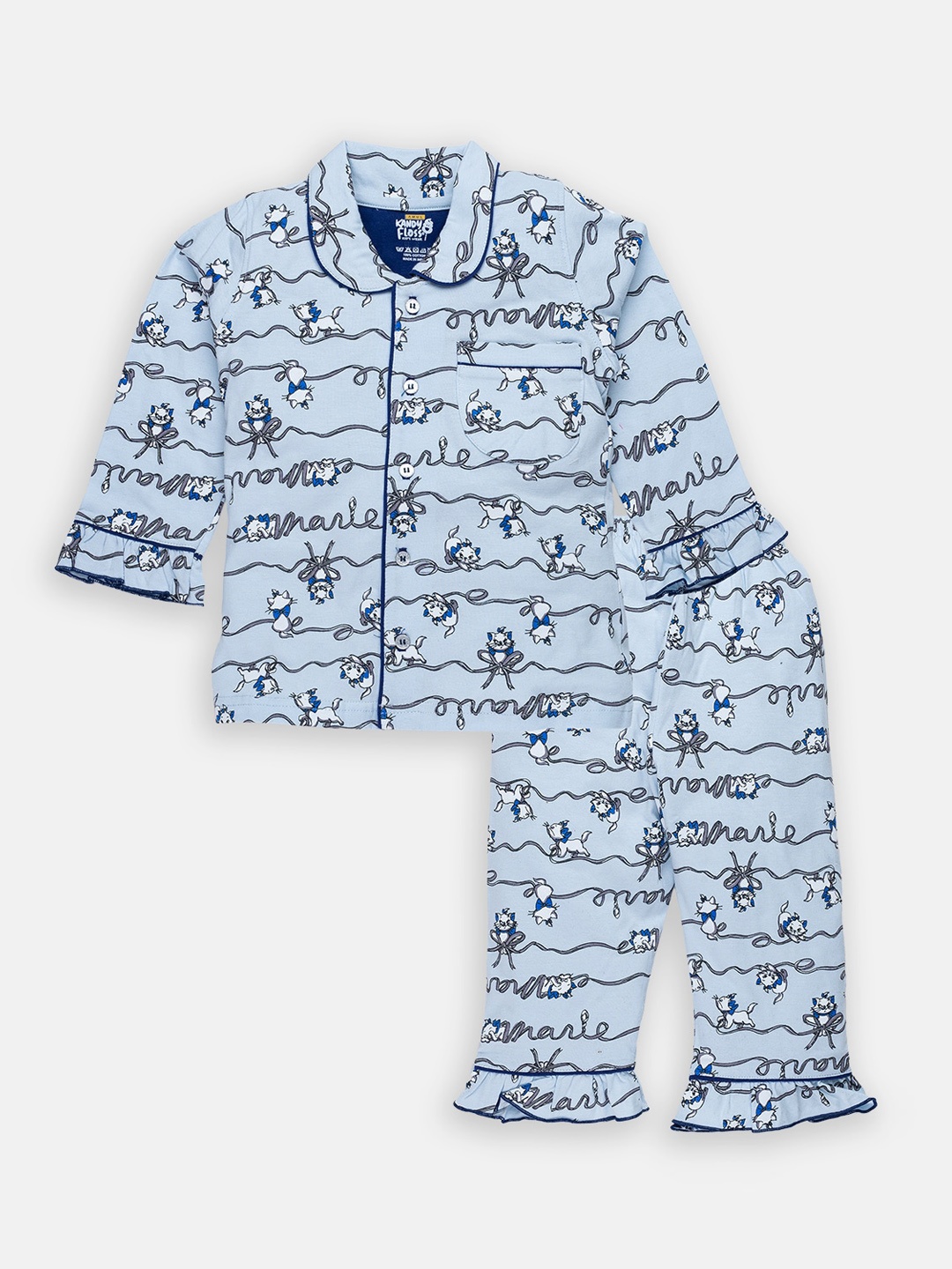 

AMUL Kandyfloss Kids Blue & Grey Printed Pure Cotton Night suit