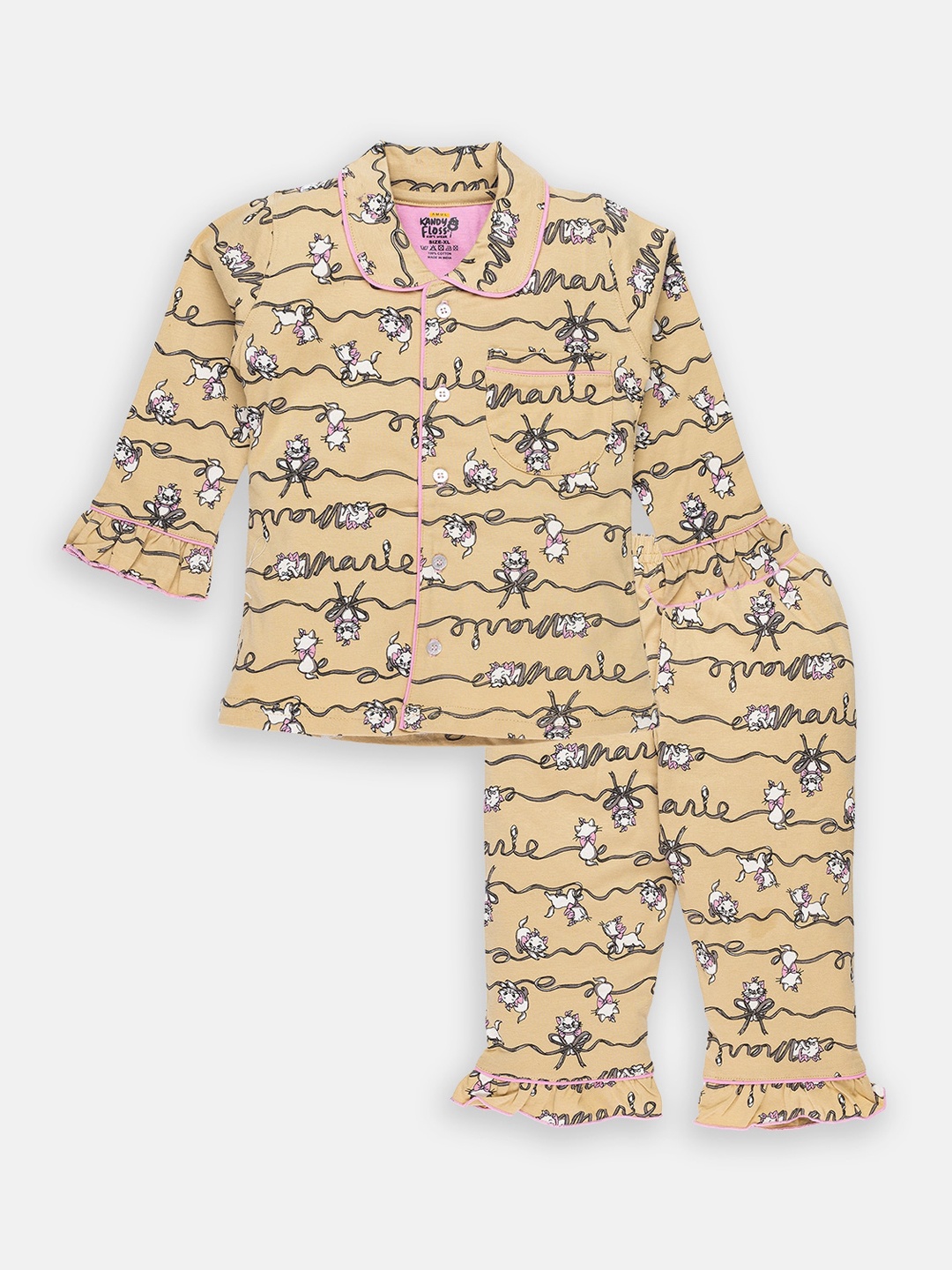 

AMUL Kandyfloss Kids Yellow & Grey Printed Cotton Night suit