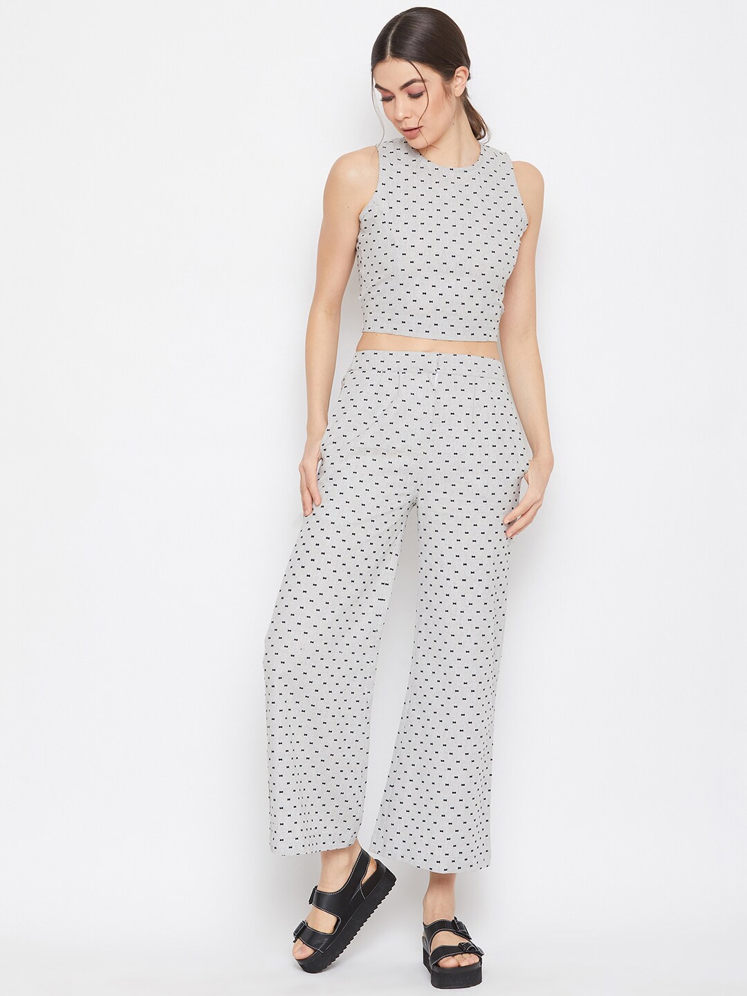 

DELAN Women Grey Self Design Co-ords Set
