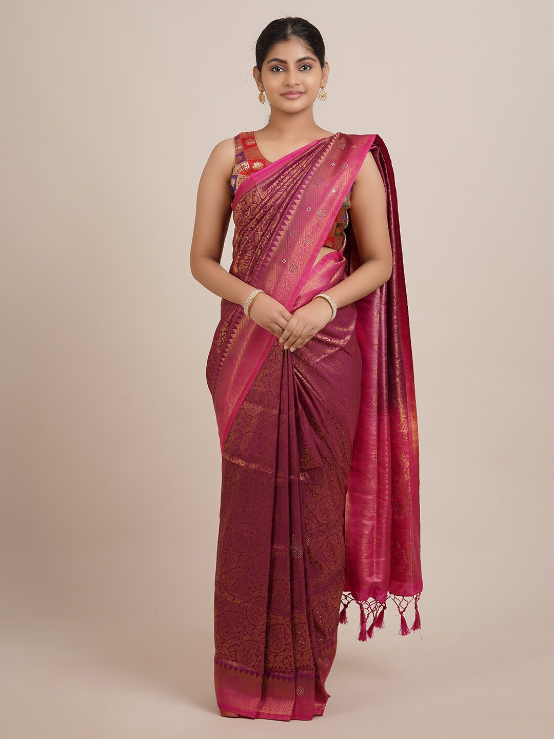 

Pothys Ethnic Motifs Woven Design Jute Silk Saree, Purple