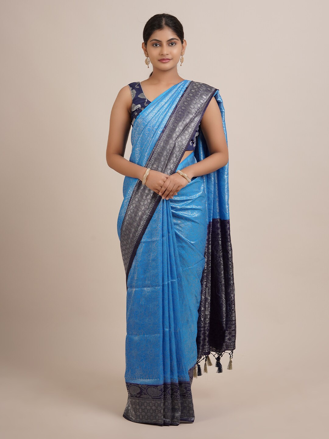 

Pothys Women Blue Woven Design Jute Silk Saree