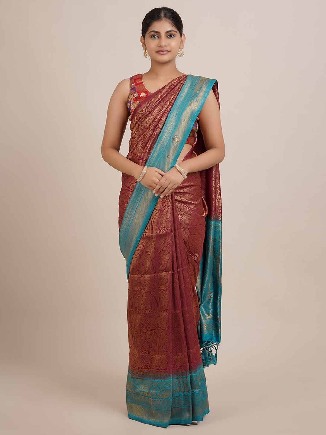 

Pothys Purple & Blue Ethnic Motifs Zari Jute Silk Saree