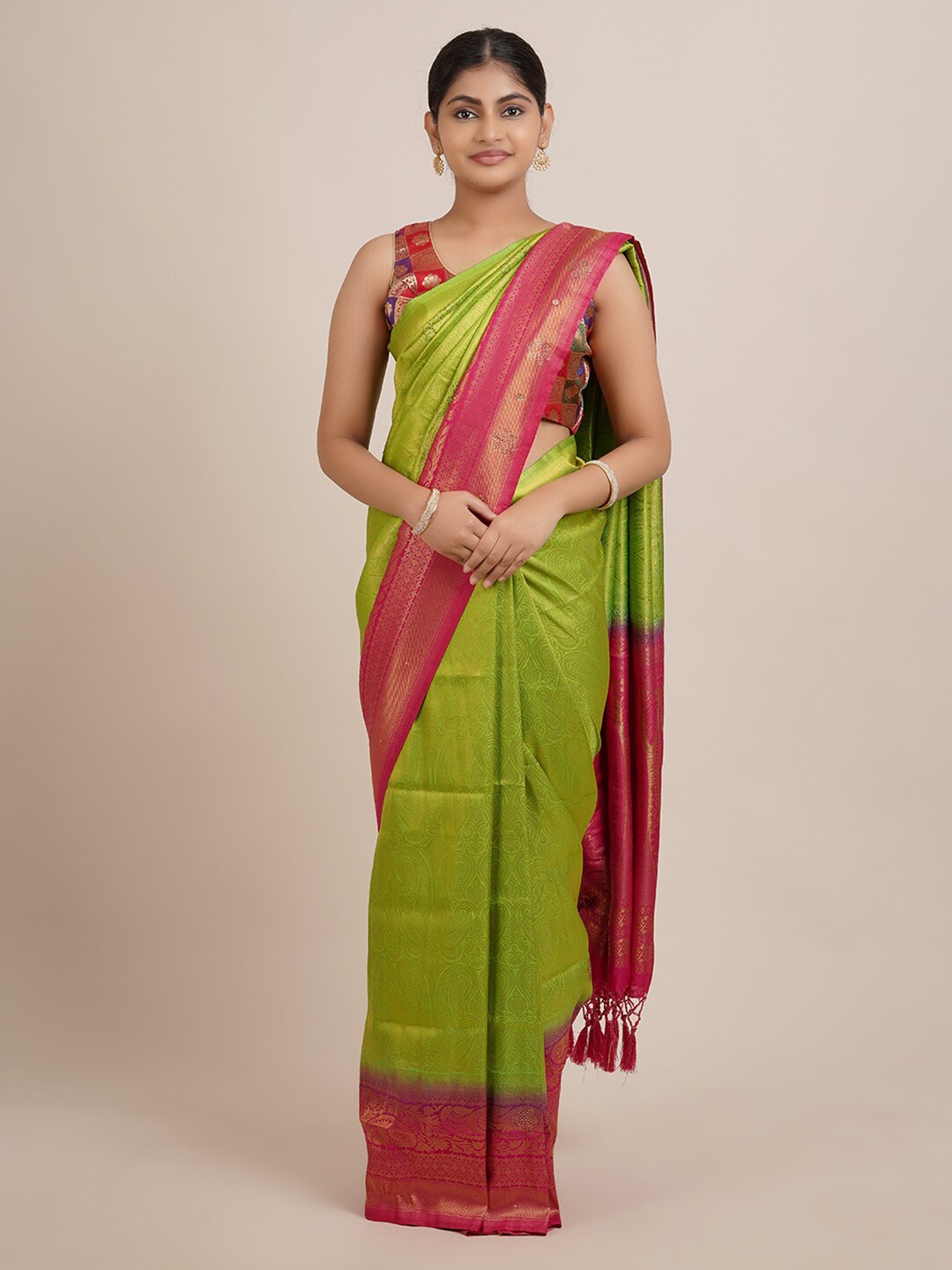 

Pothys Green Ethnic Motifs Woven Design Jute Silk Saree