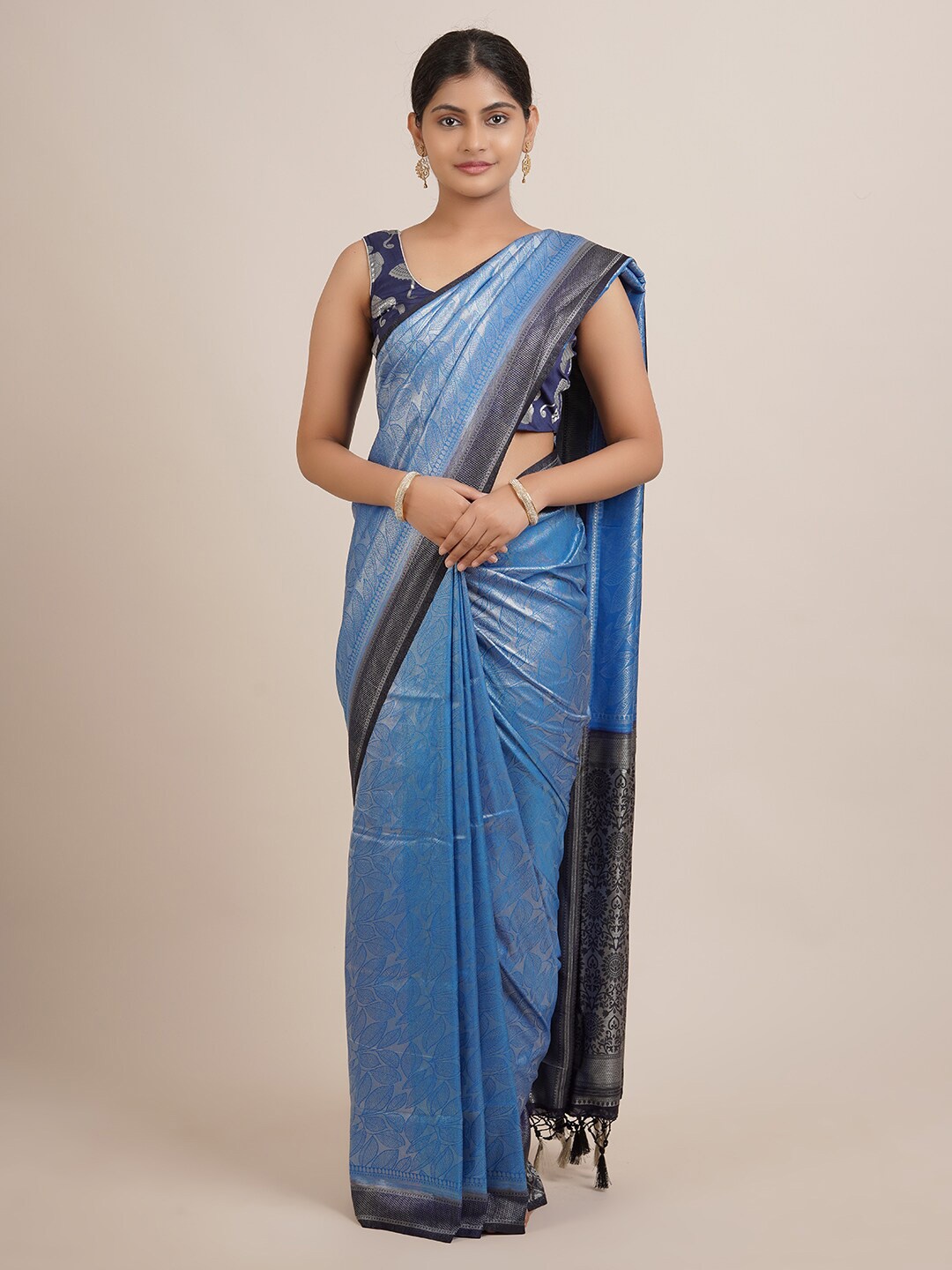 

Pothys Blue & Charcoal Woven Design Zari Jute Silk Saree