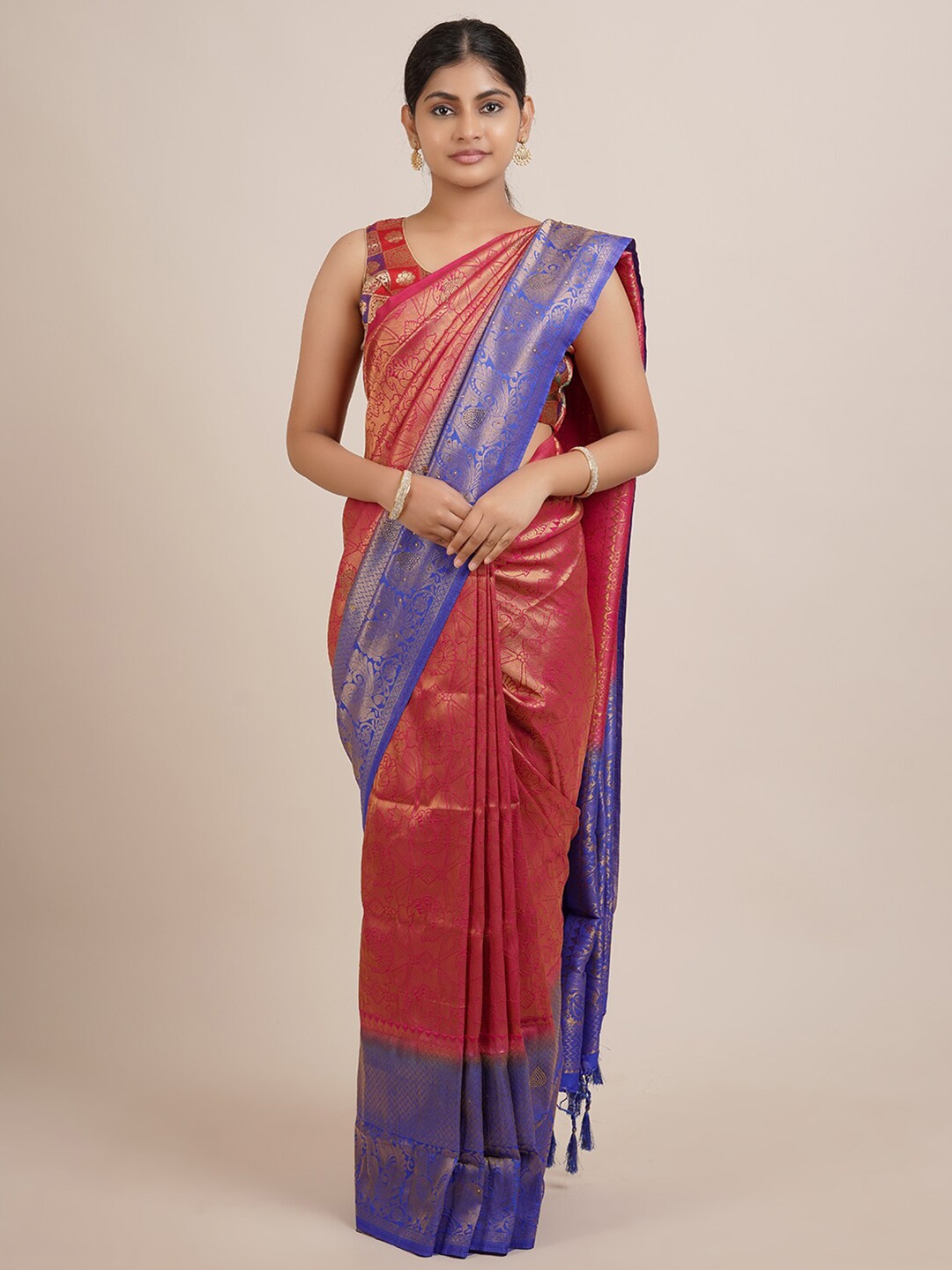 

Pothys Violet & Red Woven Design Jute Silk Saree