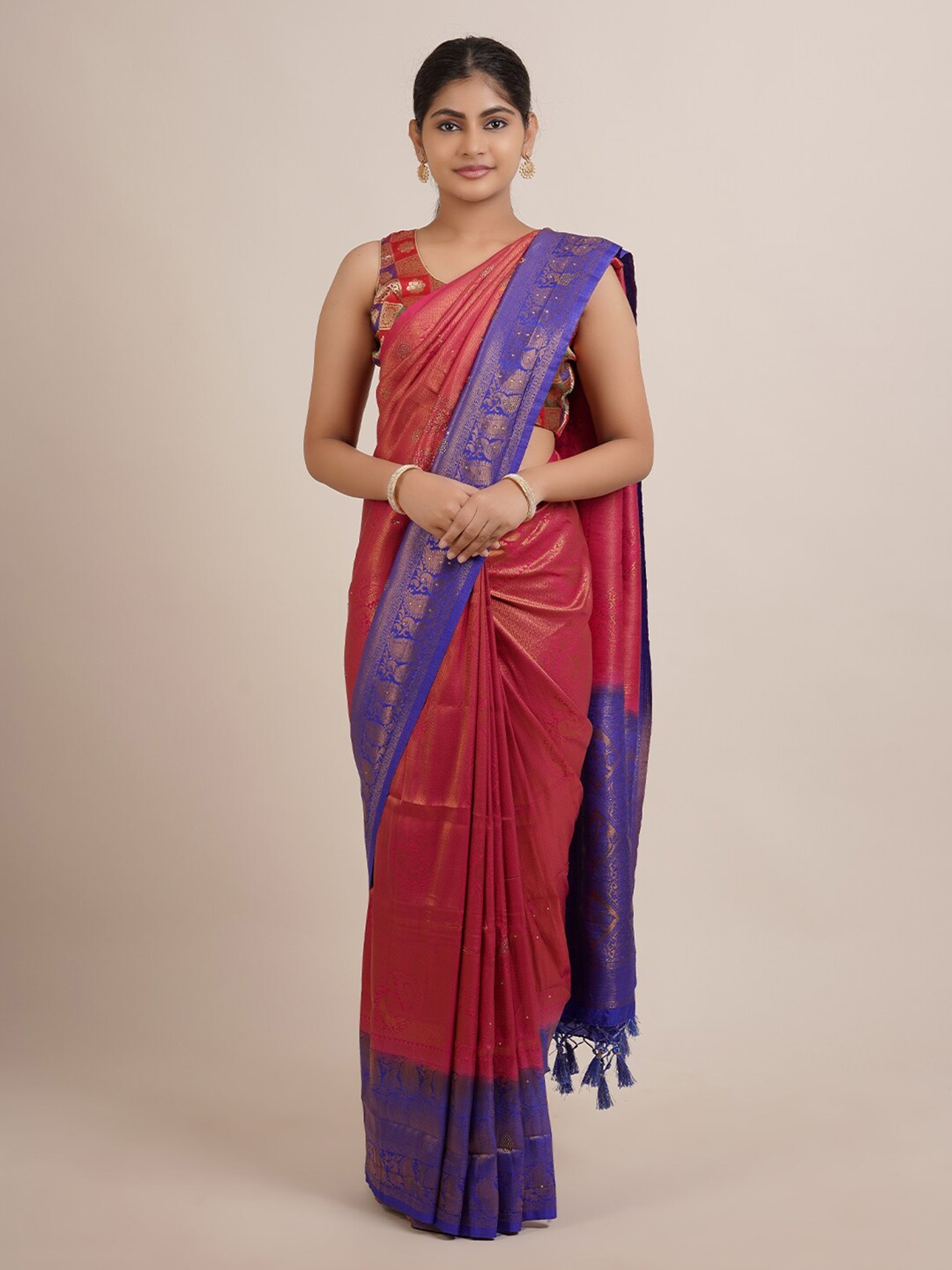 

Pothys Fuchsia & Blue Ethnic Motifs Zari Jute Silk Saree