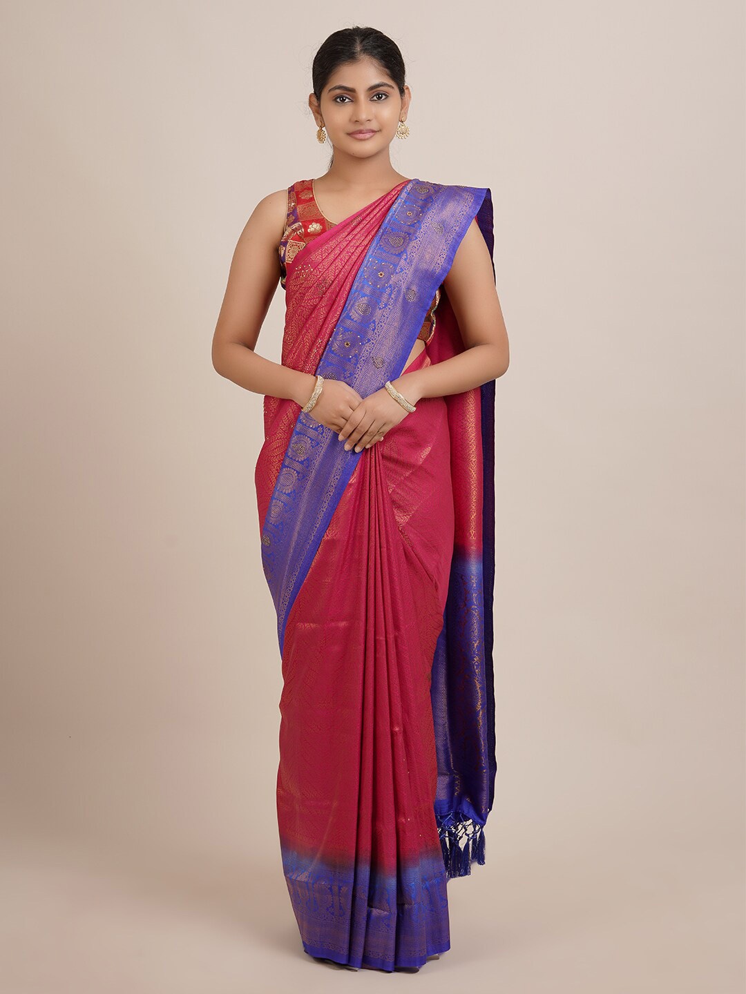 

Pothys Pink & Violet Woven Design Jute Silk Saree