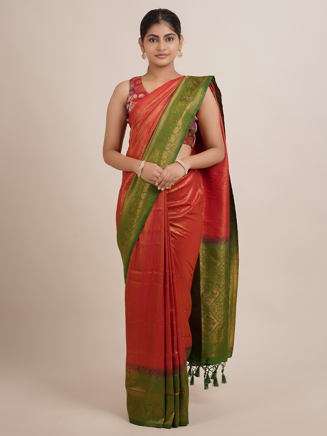 

Pothys Red & Green Woven Design Jute Silk Saree