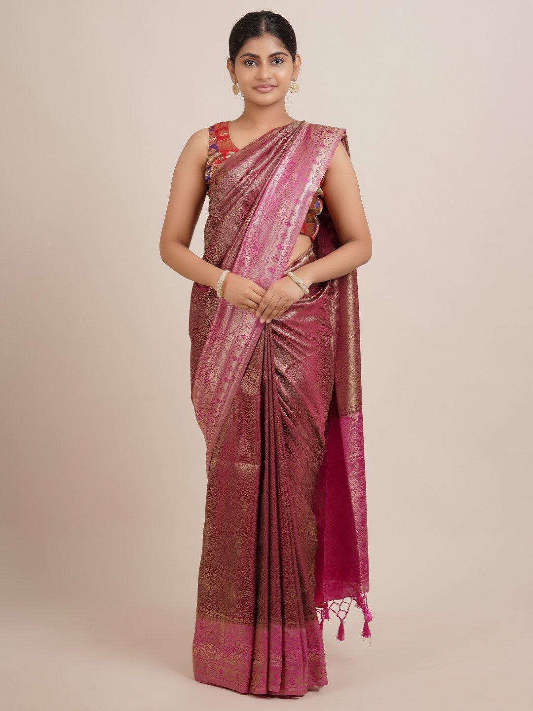 

Pothys Maroon Woven Design Jute Silk Saree