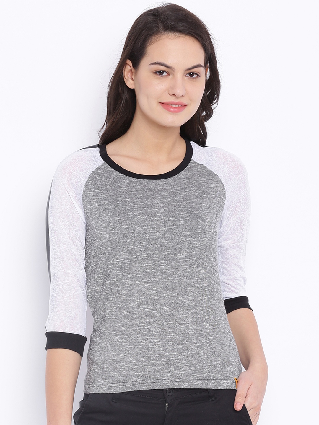 

Campus Sutra Grey Melange Pure Cotton Top