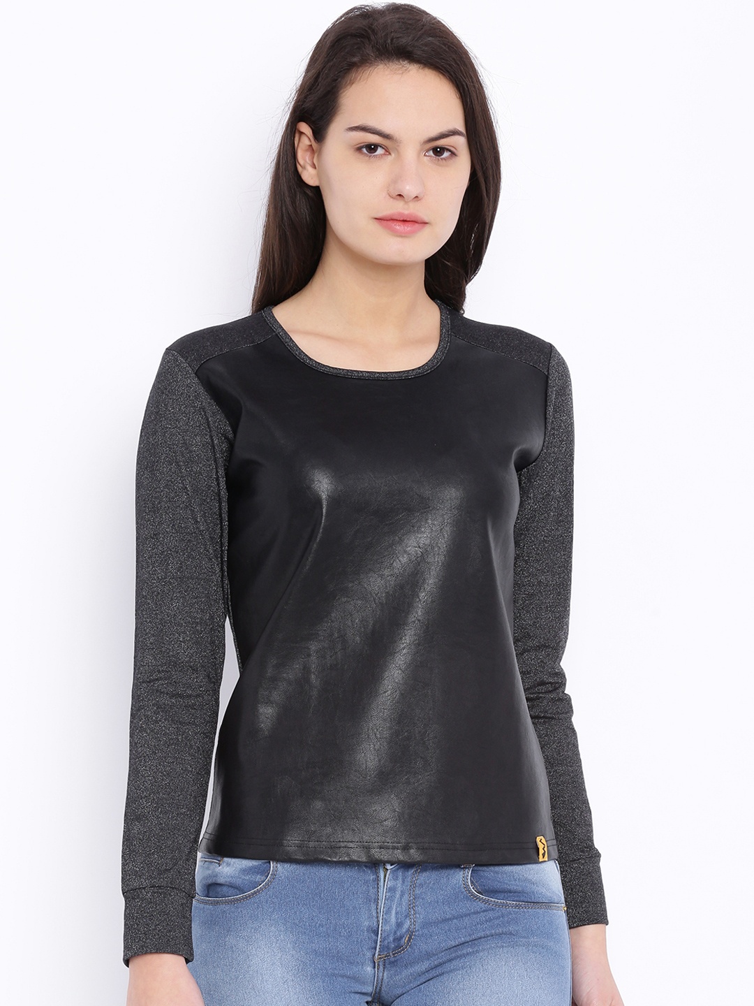 

Campus Sutra Black Pure Cotton Top