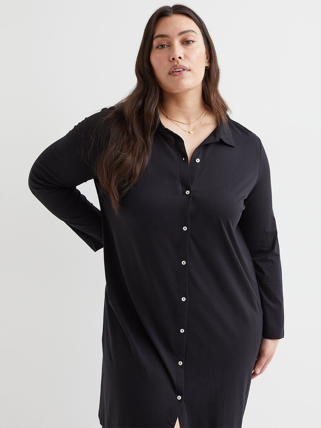 

H&M+ Plus Size Black Solid Jersey Shirt Dress