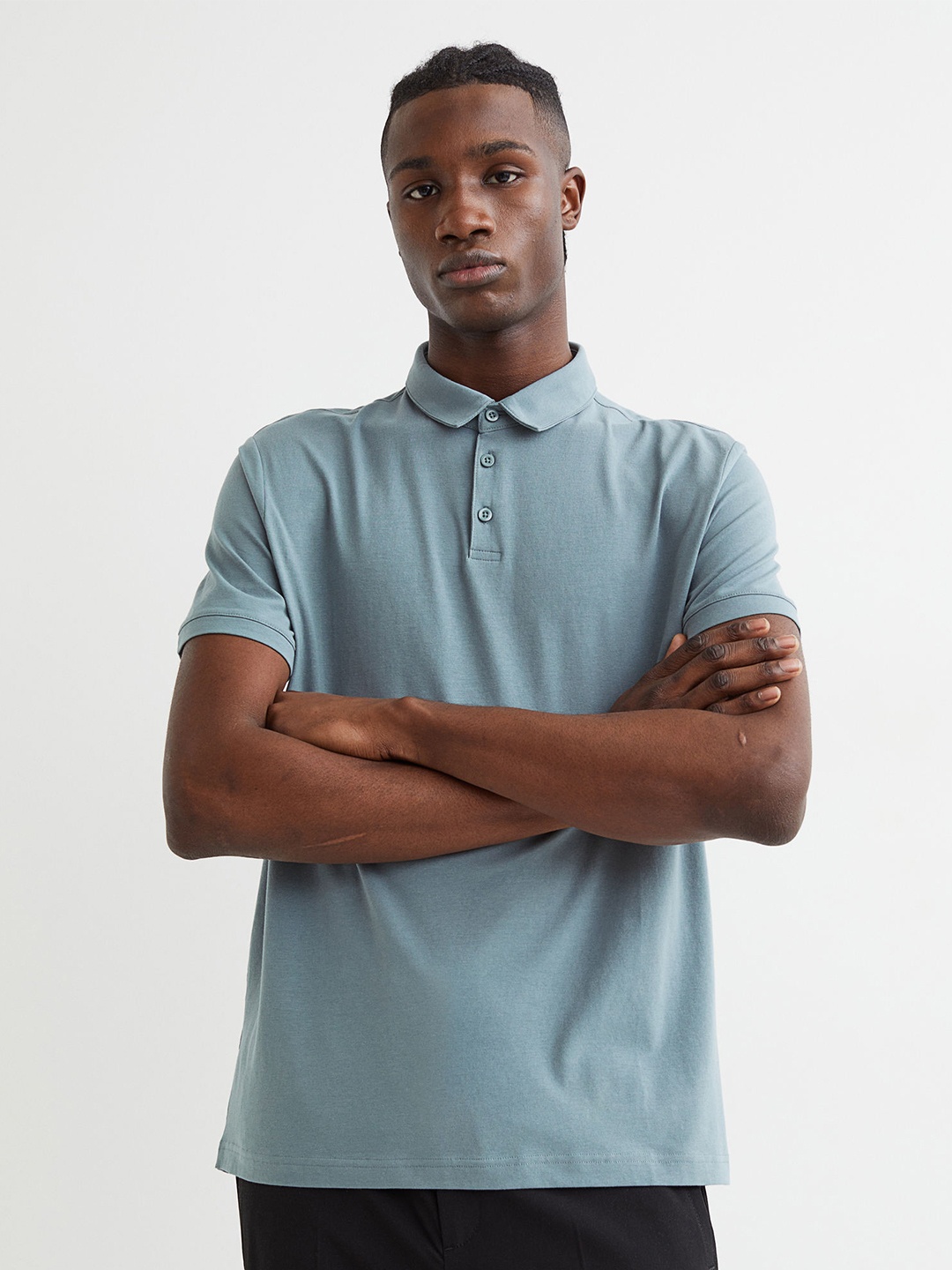 

H&M Men Turquoise Blue Slim Fit Polo shirt