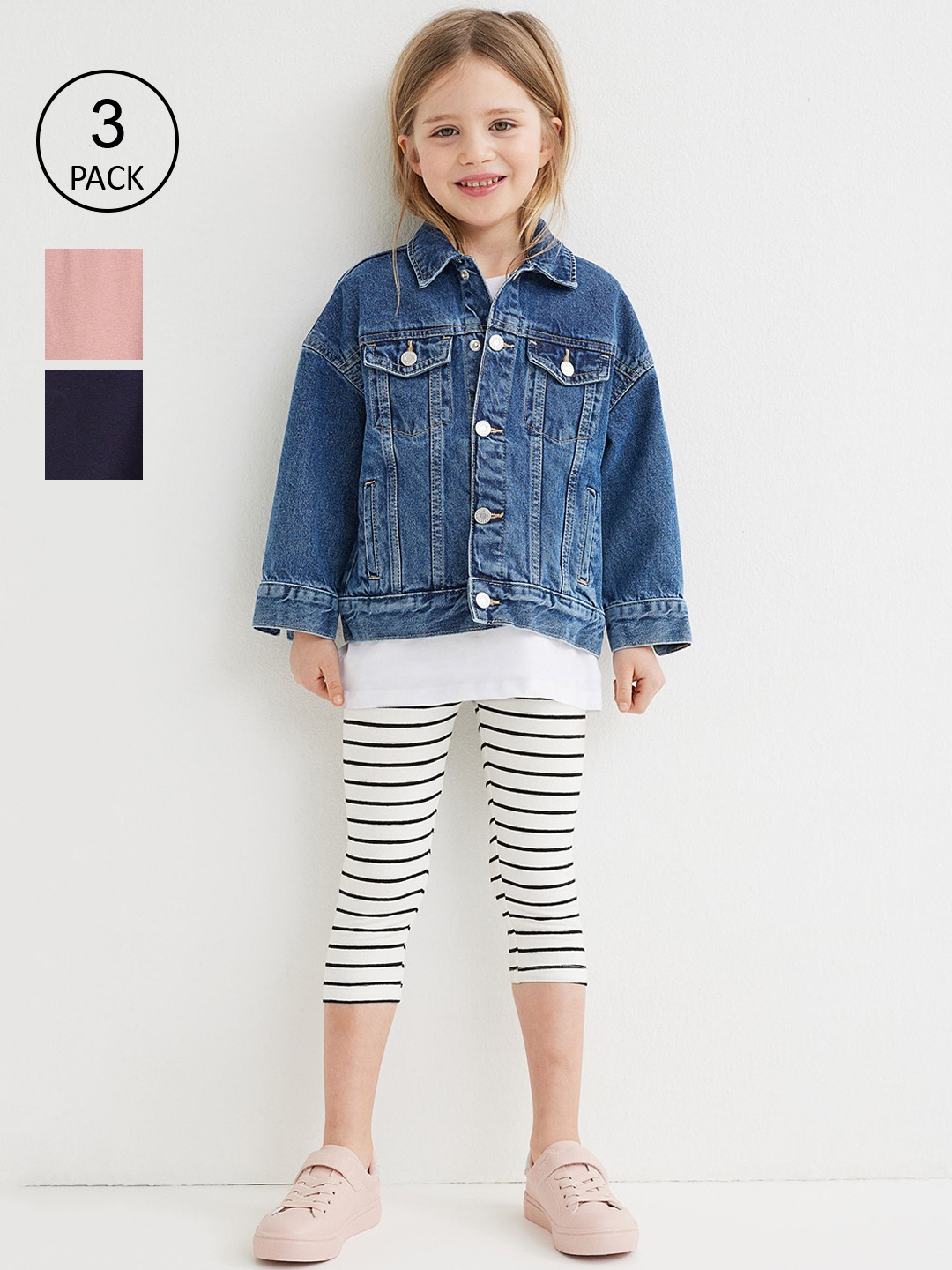 

H&M Pack of 3 Blue & Pink Solid Cotton Leggings