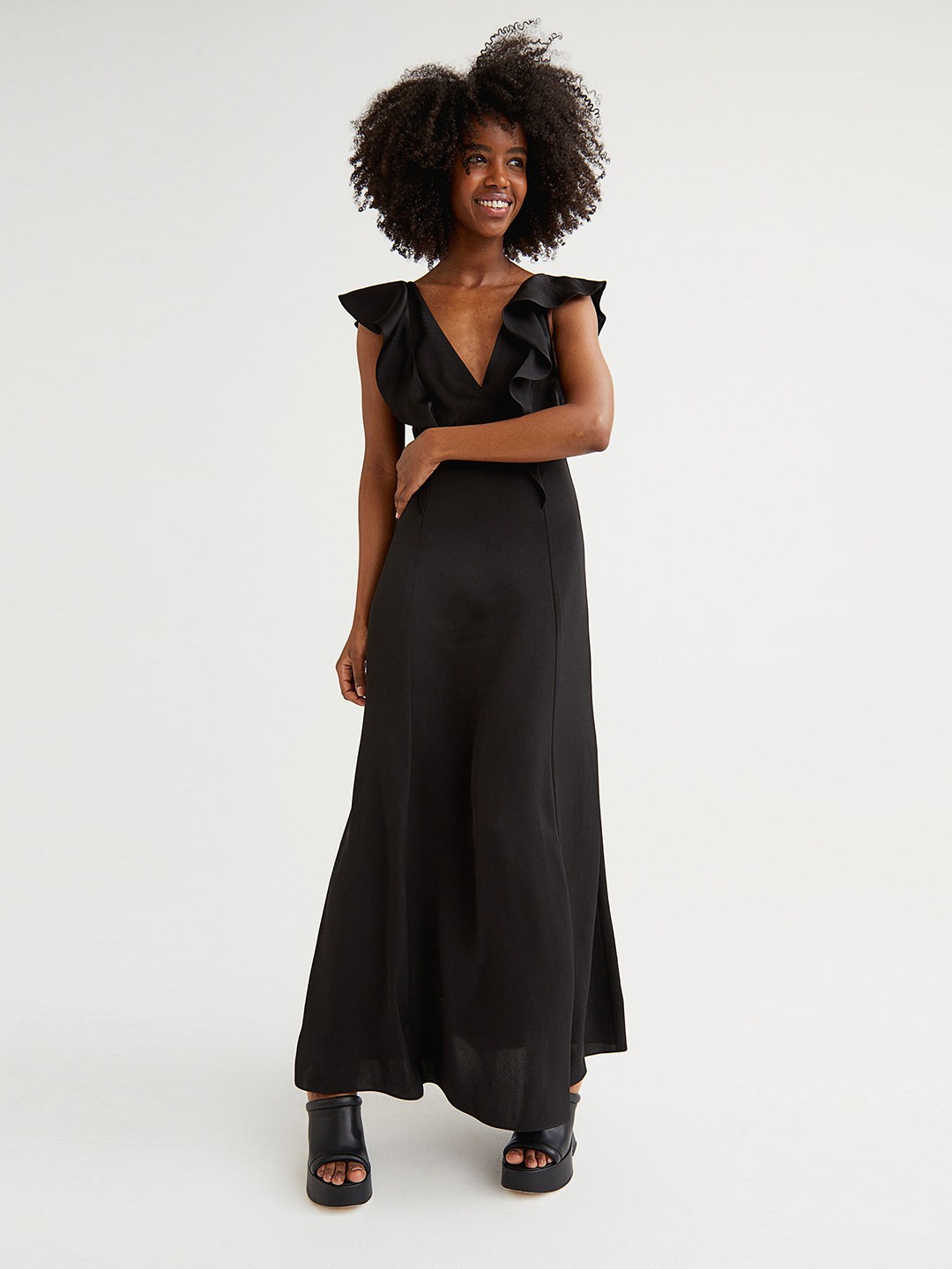 

H&M Women Black Flounced Maxi Dress