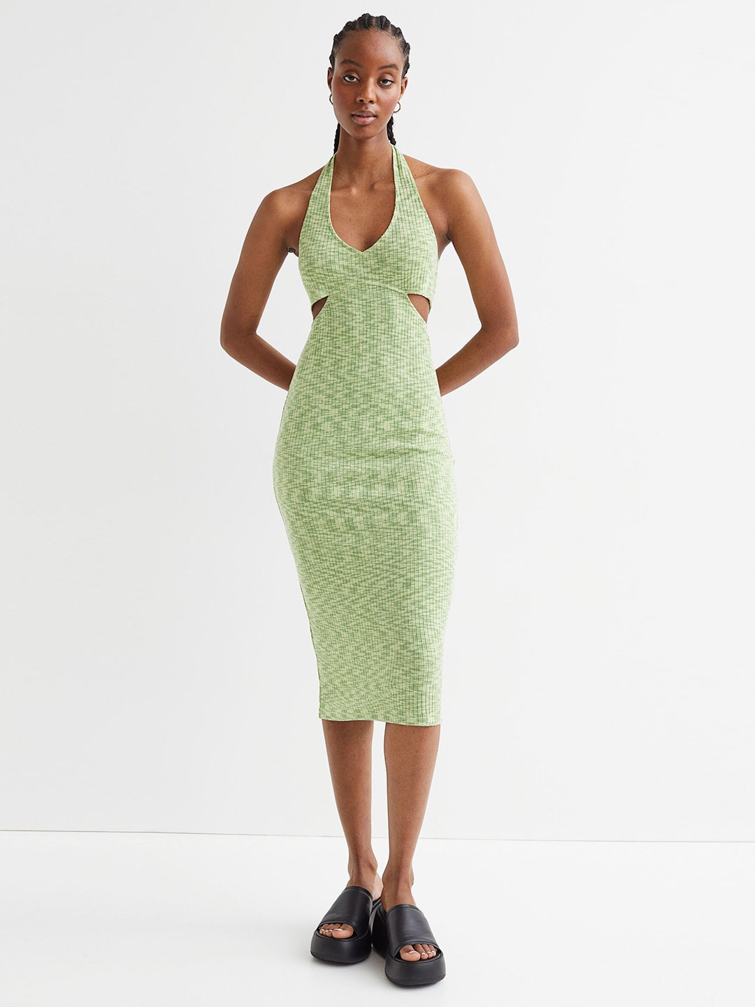 

H&M Green Ribbed Halter Neck Dress