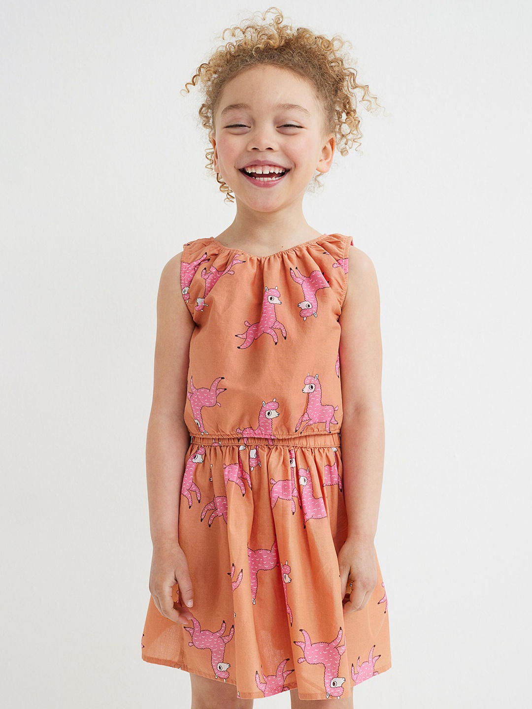 

H&M Orange Printed Cotton Top with Skirt