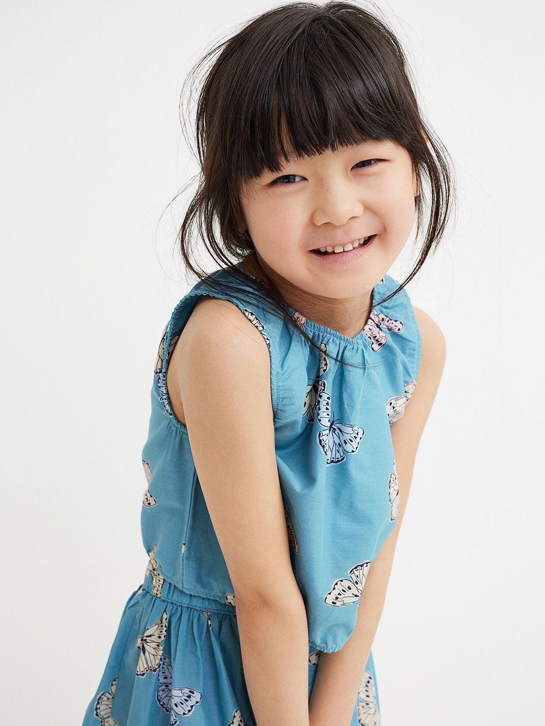 

H&M Blue Printed Cotton Crop Top with Skirt